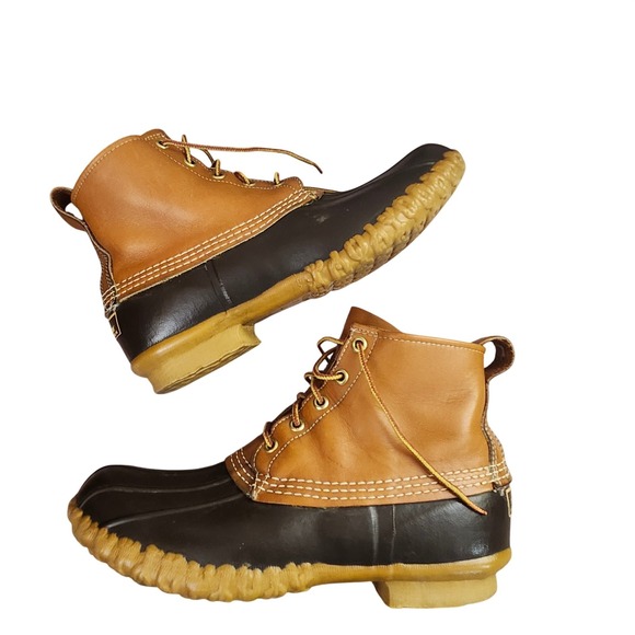 Vintage LL Bean Maine Hunting Shoe Duck Boots Tan Brown Leather Ankle Mens 7 USA - Picture 3 of 10